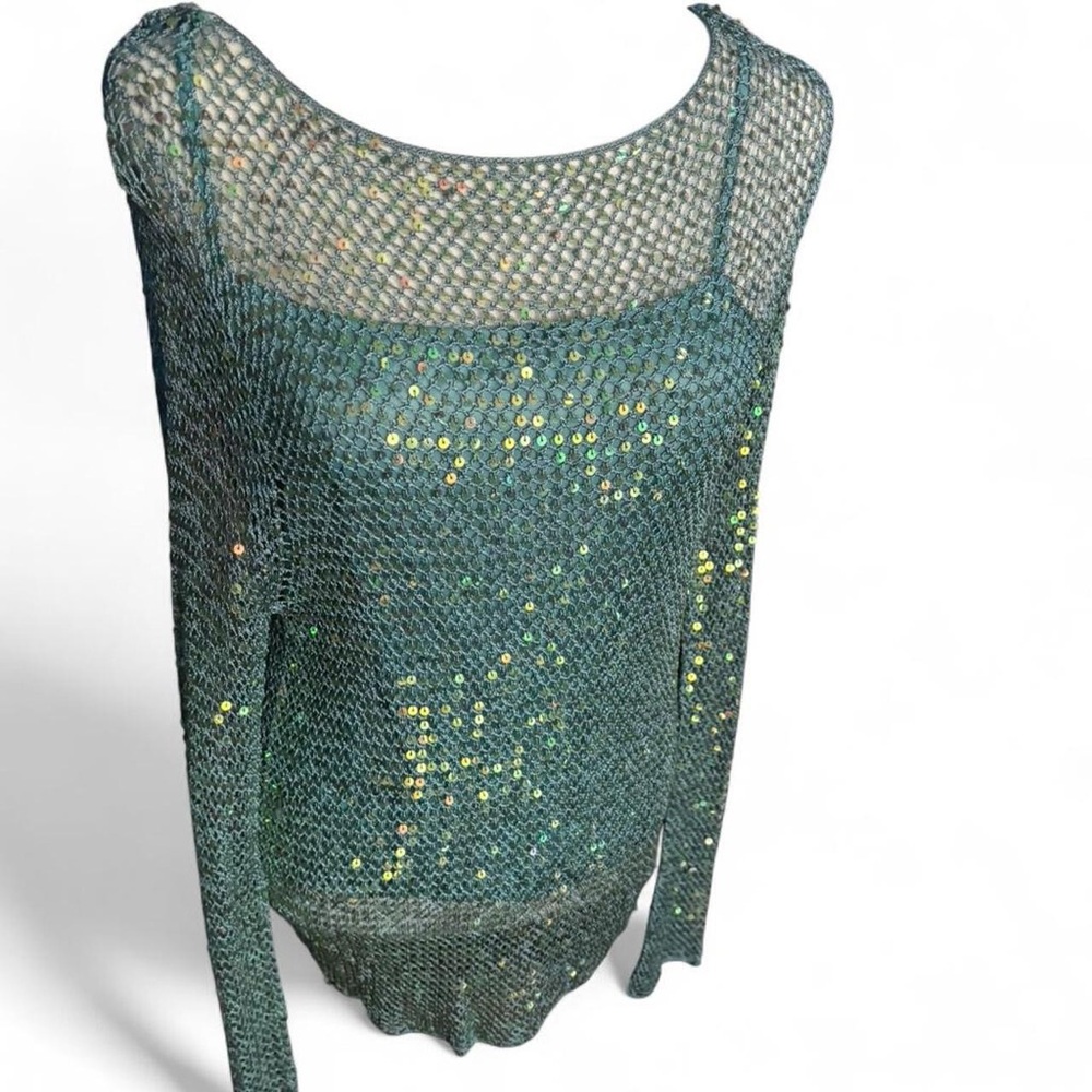Caractēre Turquoise Sequin Open-Knit Women's Sweater IT Large